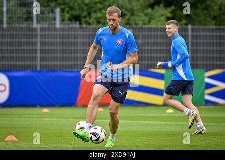Norderstedt, Allemagne. 21 juin 2024. L'équipe tchèque de football s'entraîne avant le match du Groupe F contre la Géorgie lors des Championnats d'Europe de football à Norderstedt, Allemagne, le 21 juin 2024. Tomas Soucek. Crédit : vit Simanek/CTK photo/Alamy Live News Banque D'Images