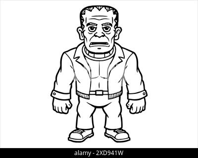 Contour noir du monstre Frankenstein isolé sur un fond blanc. Concept d'Halloween, personnage d'horreur, style comique, créature effrayante. Print, ico Illustration de Vecteur