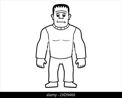 Contour noir du monstre Frankenstein isolé sur un fond blanc. Concept d'Halloween, personnage d'horreur, style comique, créature effrayante. Print, ico Illustration de Vecteur