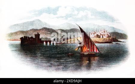 Illustration d'un navire sur la côte de Sidon Un lieu biblique où Jésus-Christ a visité de l'ancienne Bible de famille auto-interprétative du 19ème siècle Banque D'Images