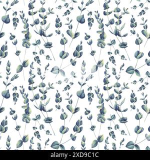 Branches d'eucalyptus sur fond blanc. Illustration aquarelle. Motif sans couture de la collection DE FLEURS DE MARIAGE. Pour la décoration et la conception de Banque D'Images