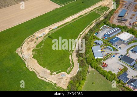 Vue aérienne, zone commerciale Stakelbrauk avec construction de la route zone de construction, Bremke, Eslohe, Sauerland, Rhénanie du Nord-Westphalie, Allemagne, commerc Banque D'Images