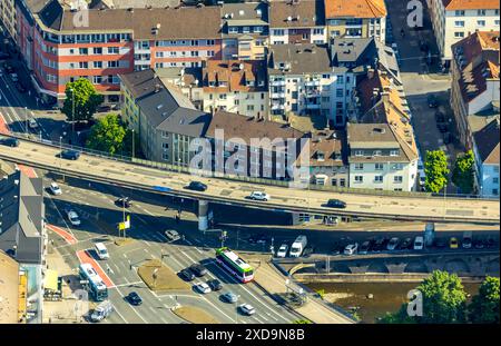 Vue aérienne, route surélevée Eckeseyer Straße, Altenhagener Brücke, route fédérale B54, Altenhagen, Hagen, région de la Ruhr, Rhénanie du Nord-Westphalie, Allemagne, Banque D'Images