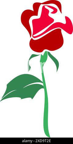 Fleur de rose avec des feuilles vertes, illustration vectorielle isolée sur fond blanc Illustration de Vecteur