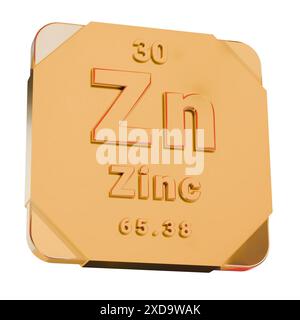 Icône d'or 3D - élément zinc (Zn) du tableau périodique Banque D'Images
