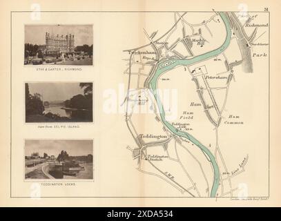 RIVER THAMES Teddington Twickenham Petersham Marble Hill Richmond TAUNT 1887 carte Banque D'Images