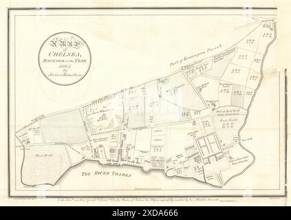 'Map de Chelsea interrogés au cours de l'année 1664 par James Hamilton'. FAULKNER 1810 Banque D'Images