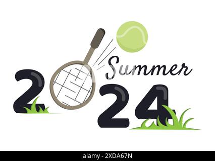 Été 2024. Jeux olympiques d'été. Compétitions de tennis. Illustration vectorielle lumineuse avec raquette et balle Illustration de Vecteur