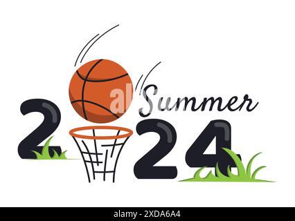 Été 2024. Jeux olympiques d'été. Compétition de basket-ball. Illustration vectorielle lumineuse avec ballon de basket-ball et cerceau Illustration de Vecteur