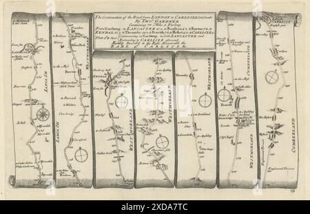 Carte routière Lancaster - Kendal - Penrith - Carleton - Carlisle GARDNER #38 1719 Banque D'Images