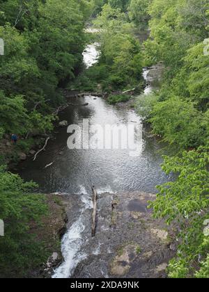 Affluent de la rivière Kinnickinnic, vu du pont suspendu au-dessus - River Falls, WI Banque D'Images