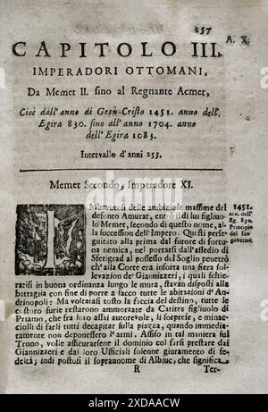 Mappamondo Istorico. Volume VI partie I. deuxième chapitre. Empereurs ottomans. Mehmed II (1432-1481) Sultan de l'Empire ottoman (1444-1446, 1451-1481). Par le Père Antonio Foresti (1625-1692), de la Compagnie de Jésus. Parme, 1710. Banque D'Images