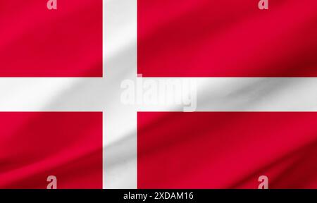 Détail de fond du drapeau du Danemark occupant tout le cadre avec la texture de tissu ondulant. Banque D'Images