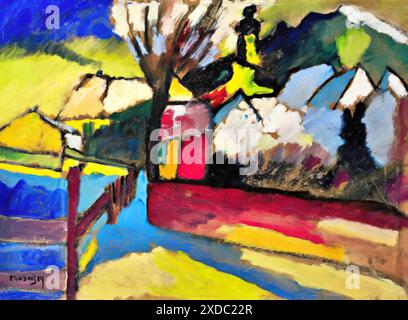 Paysage d'automne avec arbre ; Herbstlandschaft mit Baum, 1910 (peinture) par l'artiste Kandinsky, Wassily (1866-1944) russe. Illustration de Vecteur