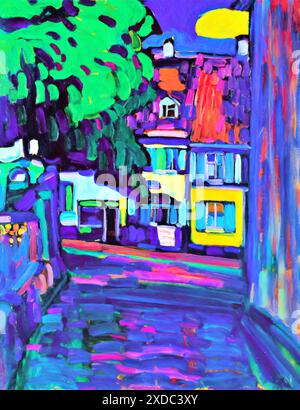 Murnau, maisons dans l'Obermarkt, 1908 (peinture) de l'artiste Kandinsky, Wassily (1866-1944) russe. Illustration de Vecteur