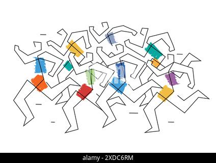 Course à pied, marathon, dessin au trait stylisé. Illustration stylisée d'un groupe de coureurs en cours d'exécution. Dessin au trait continu. Vecteur disponible. Illustration de Vecteur
