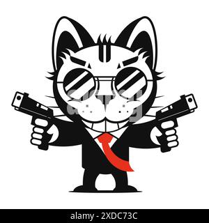 chat vecteur portant des lunettes et un sweat à capuche noir sur fond blanc. Illustration de Vecteur