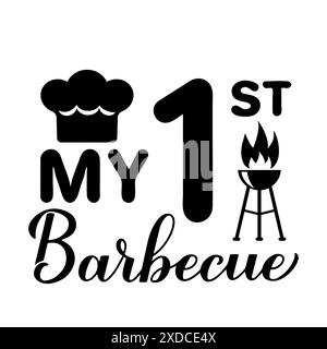 Mon 1er lettrage de calligraphie barbecue à la main isolé sur blanc. Baby First BBQ. Modèle vectoriel pour affiche de typographie, bannière, flyer, autocollant, chemise, et Illustration de Vecteur