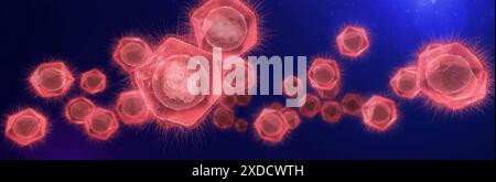 Illustrations de particules de virus géant (phylum Nucleocytoviricota). Les virus géants contiennent de l'ADN double brin, sont environ 10 fois plus gros que les virus typiques du rhume. Certaines peuvent même être plus grosses que les bactéries typiques. Banque D'Images