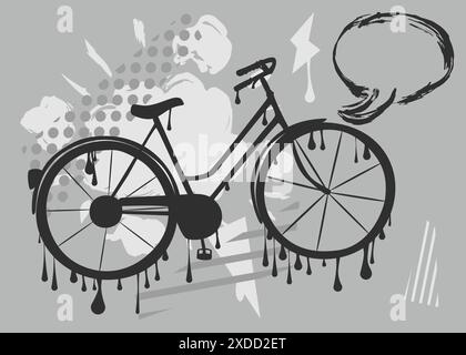 Graffiti de bicyclette avec bulle de parole. Abstrait Modern Messaging signe décoration d'art de rue, exécutée dans un style de peinture urbaine. Illustration de Vecteur