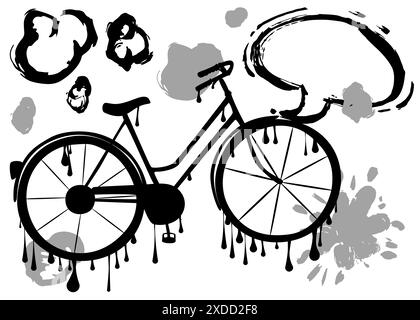 Graffiti de bicyclette avec bulle de parole. Abstrait Modern Messaging signe décoration d'art de rue, exécutée dans un style de peinture urbaine. Illustration de Vecteur