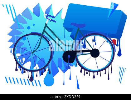 Graffiti de bicyclette avec bulle de parole. Abstrait Modern Messaging signe décoration d'art de rue, exécutée dans un style de peinture urbaine. Illustration de Vecteur