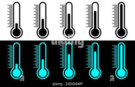 Les icônes de thermomètre sont réglées avec une température élevée et basse. Illustration de Vecteur