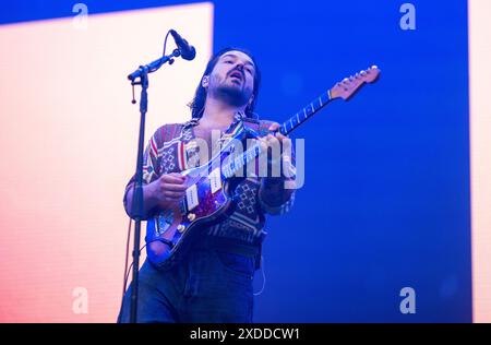 Prague, République tchèque. 21 juin 2024. Le chanteur Clemens Rehbein du duo allemand Milky chance se produit au festival Metronome Prague le 21 juin 2024, Prague, République tchèque. Crédit : Michaela Rihova/CTK photo/Alamy Live News Banque D'Images