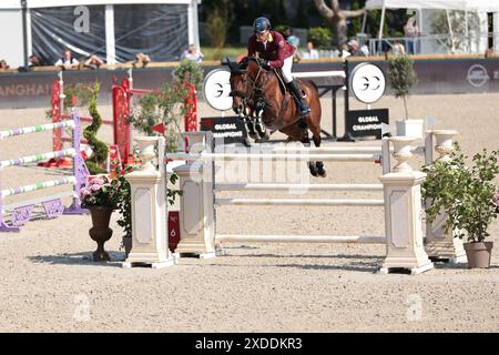 Christian Ahlmann d'Allemagne avec D'aganix 2000 Z lors de la compétition de saut d'obstacles du Prix Turkish Airlines CSI5* au Longines Paris Eiffel Jumping le 21 juin 2024, Paris, France (photo par Maxime David - MXIMD Pictures) Banque D'Images