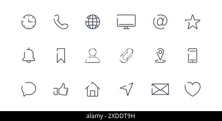 Icône ligne de contact. Symbole de communication dans le minimalisme simple. Interface utilisateur simple icône linéaire en style déplié. Adresse, téléphone portable, pictogramme mail Illustration de Vecteur