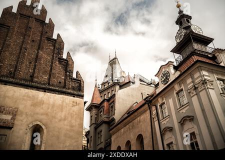 Ancien-Nouveau (Staronova) Synagogue et Hôtel de ville juif. Quartier juif, Prague, République tchèque Banque D'Images