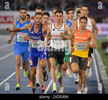 Azeddine Habz, de France, en compétition dans la finale du 1500m masculin aux Championnats d'Europe d'athlétisme, Stadio Olimpico, Rome, Italie - 12 juin 2024. Pho Banque D'Images