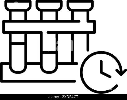 Tubes à essai remplis de sang et horloge. Procédures de laboratoire chronométrées. Analyse sanguine urgente. Icône vectorielle Pixel Perfect Illustration de Vecteur