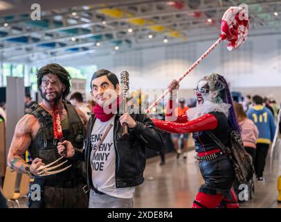 Cosplayers pendant Comic Con Yorkshire au Yorkshire Event Centre, à Harrogate, Yorkshire. Date de la photo : samedi 22 juin 2024. Banque D'Images