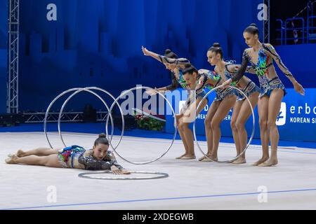 Assago, Italie. 21 juin 2024. Team Italy pendant la Coupe du monde de gymnastique rythmique FIG, au Forum Unipol, Milan le 21 juin 2024 pendant gymnastique rythmique - Coupe du monde 2024 Groupe 5 Hoops, gymnastique à Assago, Italie, 21 juin 2024 crédit : Agence photo indépendante Srl/Alamy Live News Banque D'Images