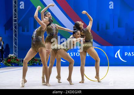 Assago, Italie. 21 juin 2024. Team Brazil lors de la Coupe du monde de gymnastique rythmique FIG, au Forum Unipol, Milan le 21 juin 2024 lors de gymnastique rythmique - Coupe du monde 2024 Groupe 5 Hoops, gymnastique à Assago, Italie, 21 juin 2024 crédit : Agence photo indépendante Srl/Alamy Live News Banque D'Images