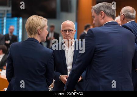 Peter Tschentscher (premier maire de Hambourg, SPD) devant les consultations de la Conférence des présidents des ministres avec les chefs de gouvernement de Banque D'Images