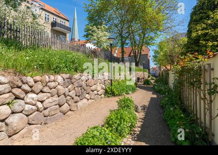 Rosenbaekken, site culturel-historique, parcours des douves au moyen âge, aujourd'hui le vieux centre ville de Nyborg, histoire de la ville 15ème siècle, chemin Banque D'Images