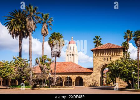 Stanford, Californie États-Unis - 22 mars 2017 : campus de l'Université de Stanford avec Hoover Tower en arrière-plan. Banque D'Images