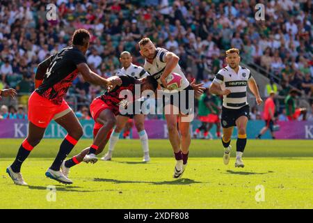 Londres, Royaume-Uni. 22 juin 2024. Londres, Angleterre, samedi 22 juin 2024 : Jonny May (11 Barbarians - Gloucester Rugby/England) porte le ballon lors du match de la Killik Cup entre les Barbarians et les Fidji au Twickenham Stadium de Londres, Angleterre le samedi 22 juin 2024. (Claire Jeffrey/SPP) crédit : photo de presse SPP Sport. /Alamy Live News Banque D'Images