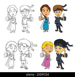 Ninja et Princess Cartoon Children Illustration de Vecteur