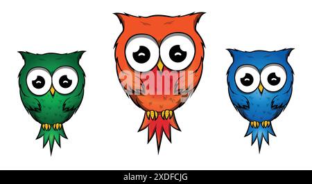Oiseaux de personnage de dessin animé chouette colorés mignons Illustration de Vecteur