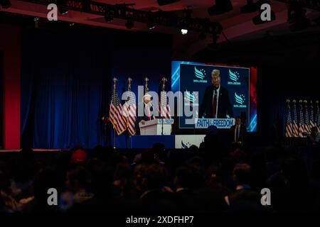 Washington DC, États-Unis. 21 juin 2024. 21 juin 2024 L'ancien président Trump a parlé de Biden et de son équipe à la conférence Road to Majority à Washington DC au Washington Hilton . Crédit : Andrew thomas/Alamy Live News Banque D'Images