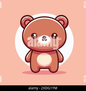 Charmante illustration d'un ours en peluche mignon dans le style kawaii, avec de grands yeux et une expression douce. Parfait pour les produits pour enfants, les cartes de vœux et les designs graphiques ludiques. Œuvres d'art attachantes et fantaisistes. Illustration de Vecteur