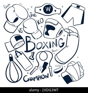 Icônes vectorielles de dessin de boîte. Illustrations dessinées à la main pour les sports de boxe. Vecteur de doodles de boxe Illustration de Vecteur