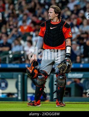 Texas, États-Unis. 22 juin 2024. Adley Rutschman #35 des Orioles de Baltimore en action contre les Astros de Houston au minute Maid Park à Houston au Texas. Houston bat Baltimore 5-1. Crédit : csm/Alamy Live News Banque D'Images