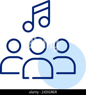 Groupe de personnes et note musicale. Partagez votre expérience musicale. Utilisateurs du service de streaming. Icône de contour pixel Perfect, modifiable Illustration de Vecteur