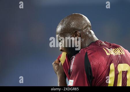 Cologne, Allemagne. 22 juin 2024. Romelu Lukaku, de Belgique, réagit lors du match de l'UEFA Euro 2024 Groupe E entre la Belgique et la Roumanie à Cologne, Allemagne, le 22 juin 2024. Crédit : Meng Dingbo/Xinhua/Alamy Live News Banque D'Images