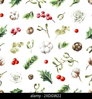 Motif tendre d'hiver sans couture. Illustration d'aquarelle dessinée à la main Banque D'Images