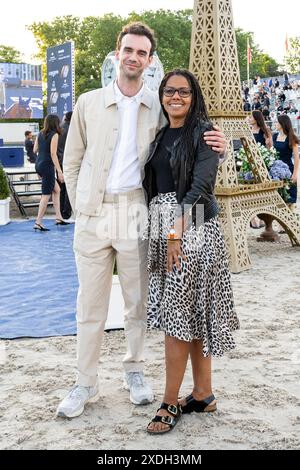 Paris, France. 22 juin 2024. Mika et Audrey Pulvar assistent au Paris Eiffel Jumping 2024 le 22 juin 2023 à Paris, France. Photo de Laurent Zabulon/ABACAPRESS. COM Credit : Abaca Press/Alamy Live News Banque D'Images